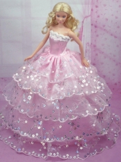 Luxurious Pink Gown With Sequins and Embroidery Made to Fit the Barbie Doll