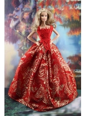 Luxurious Red Gown With Embroidery Made to Fit the Barbie Dress