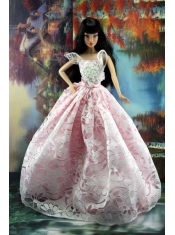 Pink and White Lace Over Skirt To Barbie Doll Dress