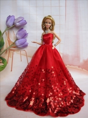 Popular Strapless Red Accents and Sequins Made To Fit The Barbie Doll