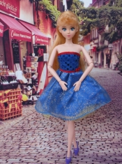 Sweet Blue Strapless Appliques Made to Fit the Barbie Doll