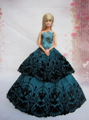 Teal A-line Dress Noble Barbie With Appliques and Floor-length