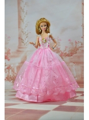 Unique Baby Pink Straps Ruffed Layeres Appliques Made to Fit the Barbie Doll