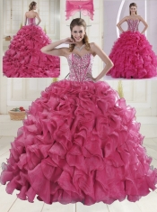 2015 Hot Sale Red Quinceanera Gowns with Beading