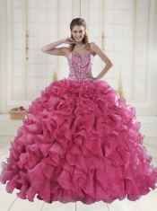 2015 Hot Sale Red Quinceanera Gowns with Beading