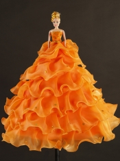 2015 Orange Organza Bowknot Barbie Doll Dress