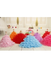 2015 Orange Organza Bowknot Barbie Doll Dress