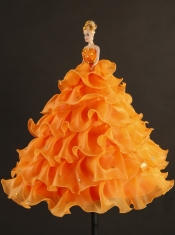 2015 Orange Organza Bowknot Barbie Doll Dress