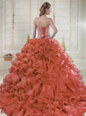2015 Sweetheart Brush Train Red Quinceanera Dresses