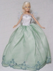 Apple Green and White Gown With Embroidery For Barbie Doll