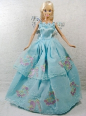 Beautiful Blue Princess Dress With Appliques Gown For Barbie Doll