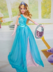 Beautiful Chiffon Blue Chiffon Party Dress for Noble Barbie Doll