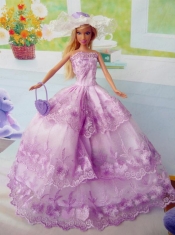 Beautiful Fuchsia Party Clothes Fashion Dress for Noble Barbie Doll Organza