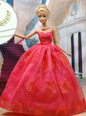 Beautiful Organza Red Party Clothes Fashion Dress for Noble Barbie Doll