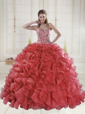 Beautiful Sweetheart Coral Red Quinceanera Dresses with Brush Train
