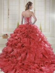 Beautiful Sweetheart Coral Red Quinceanera Dresses with Brush Train