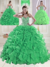 Cheap Sweetheart Brush Train Green Quinceanera Dresses in Sweet 16 Cheap Sweetheart Brush Train Green Quinceanera Dresses in Sweet 16