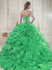 Cheap Sweetheart Brush Train Green Quinceanera Dresses in Sweet 16