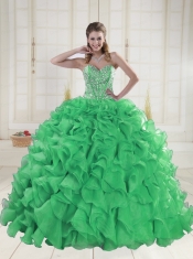 Cheap Sweetheart Brush Train Green Quinceanera Dresses in Sweet 16