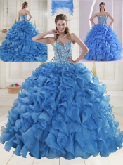 Elegant Brush Train Beading Quinceanera Dresses in Baby Blue