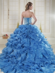 Elegant Brush Train Beading Quinceanera Dresses in Baby Blue