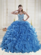 Elegant Brush Train Beading Quinceanera Dresses in Baby Blue