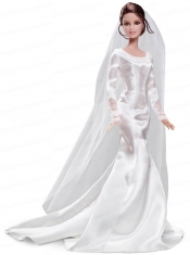 Elegant Handmade White Barbie Satin Wedding Dress For Barbie Doll