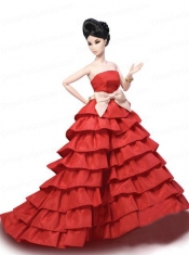Elegant Party Dress with Red Taffeta Made to Fit the Barbie Doll