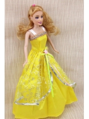 Elegant Party Dress with Yellow Taffeta Made to Fit the Barbie Doll