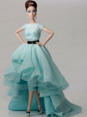 Elegant White Gown with Blue Organza Made to Fit the Barbie Doll