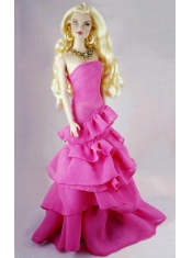Fashion Fuchsia Party Dress With Ruffled Layers Gown For Barbie Doll