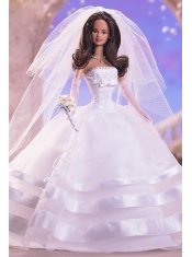 Fashion Handmade Barbie White Organza Wedding Dress For Barbie Doll