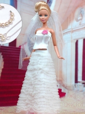 Fashion Handmade Organza Barbie White Wedding Dress For Barbie Doll