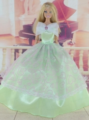 Green Pretty Gown With Embroidery Dress For Barbie Doll