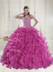 Hot Pink Sweetheart Brush Train Quinceanera Dresses in Sweet 16