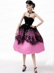 New Beautiful Rose Pink Handmade Party Clothes Fashion Dress for Noble Barbie