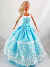 Pretty Blue Princess Dress With Lace Gown For Barbie Doll