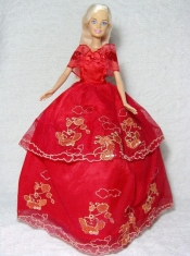 Pretty Red Gown With Embroidery Dress For Barbie Doll