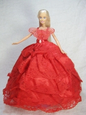 Pretty Red Gown With Lace Dress For Barbie Doll