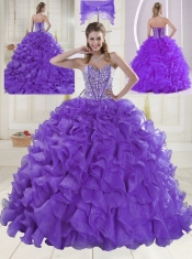 Pretty Sweetheart Brush Train Beading Quinceanera Dresses in Purple