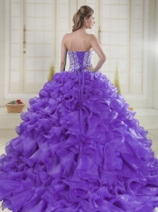 Pretty Sweetheart Brush Train Beading Quinceanera Dresses in Purple