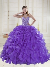 Pretty Sweetheart Brush Train Beading Quinceanera Dresses in Purple