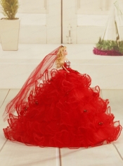 Red Bowknot Organza Barbie Doll Dress