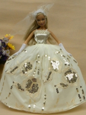 Roamntic Champagne Straps Ball Gown Appliques Wedding Dress For Barbie Doll