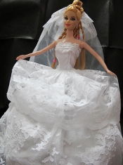 Romantic Wedding Dress With Lace Gown For Barbie Doll