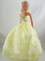 Yellow Green Beautiful Gown With Embrodery Dress For Barbie Doll