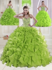 Yellow Green Sweetheart Brush Train Quinceanera Dresses