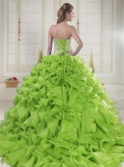 Yellow Green Sweetheart Brush Train Quinceanera Dresses