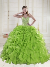 Yellow Green Sweetheart Brush Train Quinceanera Dresses