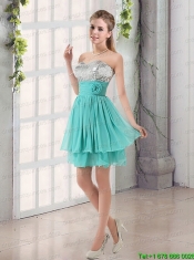 2015 A Line Ruching Lace Up Christmas Party Dress in Aqua Blue